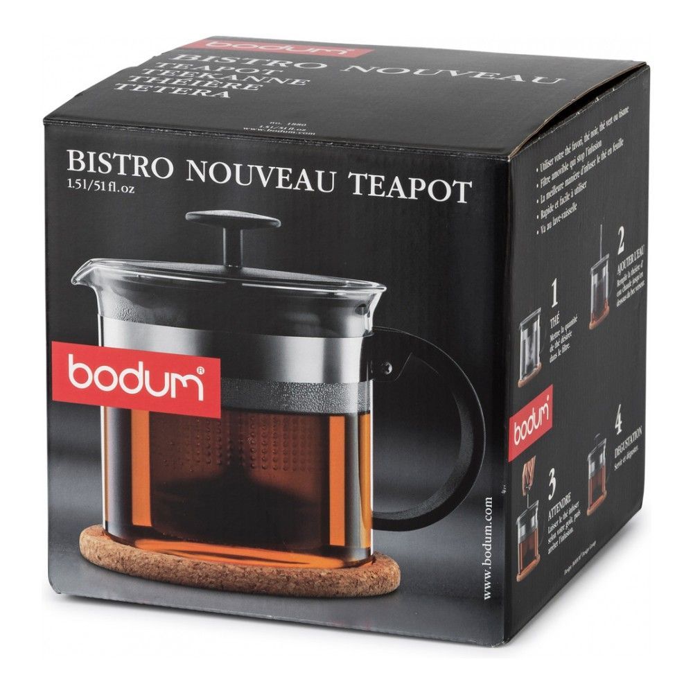 Чайник BODUM Bistro Nouveau заварочный с пластиковым прессом, черный, 1