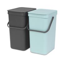 Ведро Brabantia Sort & Go мусорное, встраиваемое, 2 шт., мятное и серое, 2х12 л на VALLES.TOP