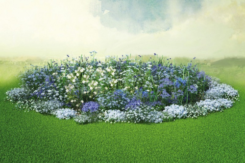 Клумба садовая Бело-голубое безе круглая (готовое решение) на VALLES.TOP