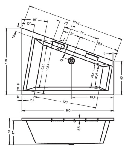 Ванна Riho Doppio акриловая, ассиметричная, левая, белая, 180х130 см на VALLES.TOP