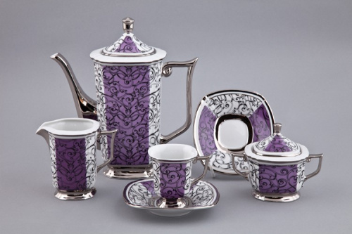 Сервиз Rudolf Kämpf Empire мокко кофейный, фиолетовый, с платиной, на 6 персон на VALLES.TOP