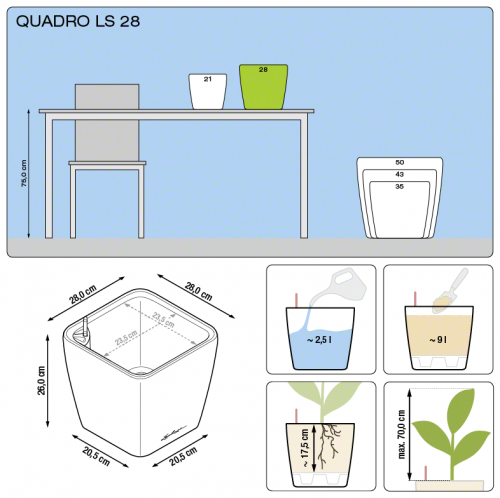 Кашпо Lechuza Quadro LS 28 см на VALLES.TOP