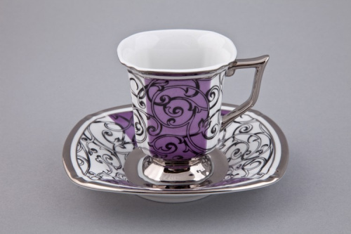 Сервиз Rudolf Kämpf Empire мокко кофейный, фиолетовый, с платиной, на 6 персон на VALLES.TOP