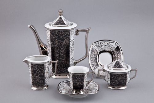 Сервиз Rudolf Kämpf Empire мокко кофейный, черный, с платиной, на 6 персон на VALLES.TOP