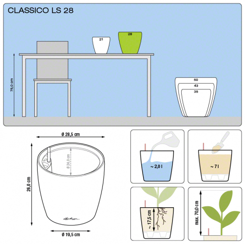Кашпо Lechuza Classico LS 28 см на VALLES.TOP