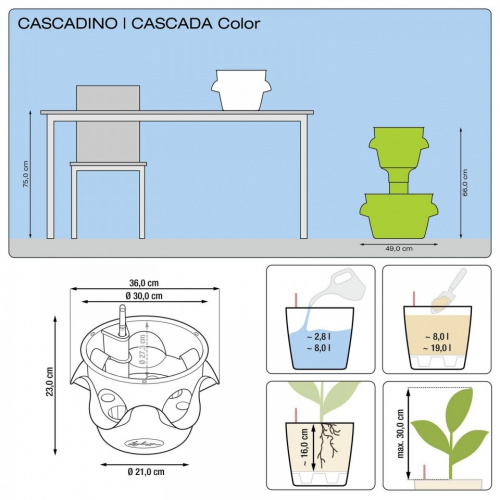 Кашпо Lechuza Cascada + Cascadino колонна на VALLES.TOP