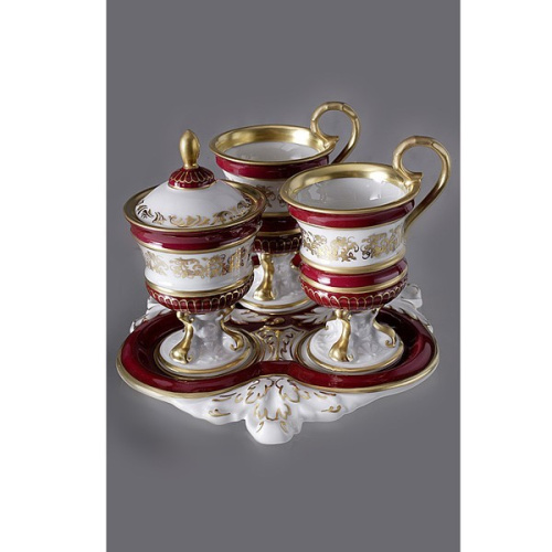 Сервиз Rudolf Kämpf кофейный, красный, с позолотой, на 2 персоны на VALLES.TOP