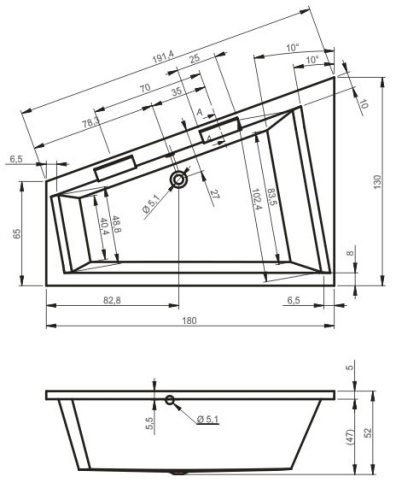 Ванна Riho Doppio акриловая, ассиметричная, правая, белая, 180х130 см на VALLES.TOP