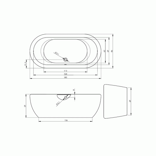 Ванна Riho Dua акриловая, овальная, белая, 180х86 см на VALLES.TOP