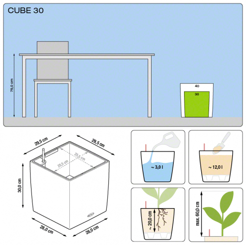 Кашпо Lechuza Cube 30 см на VALLES.TOP