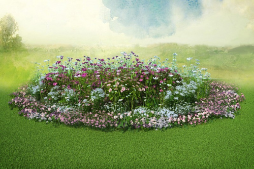 Клумба садовая Бело-розовый зефир круглая (готовое решение) на VALLES.TOP