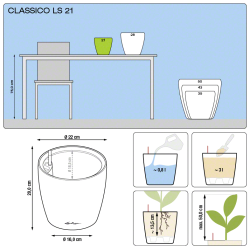 Кашпо Lechuza Classico LS 21 см на VALLES.TOP