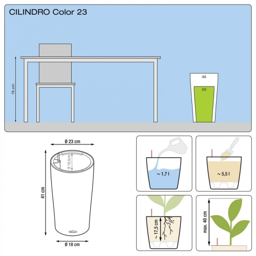 Кашпо Lechuza Cilindro Color 23 см на VALLES.TOP